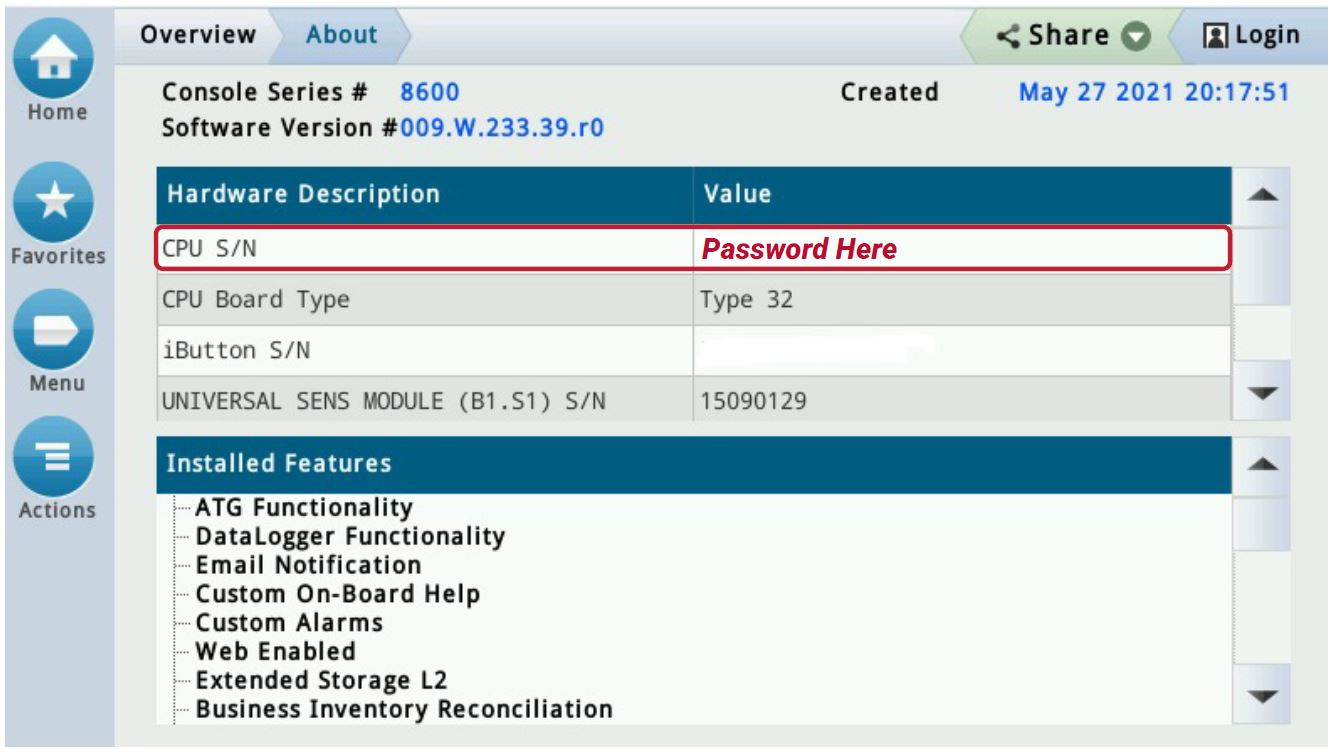Veeder Root TLS450 Admin Screen