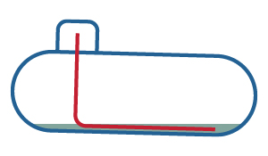 Single compartment tank, tilted towards the annular space rib.