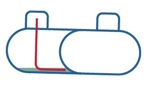Two compartment tank, installed in the end tank, tilted towards the base tank.